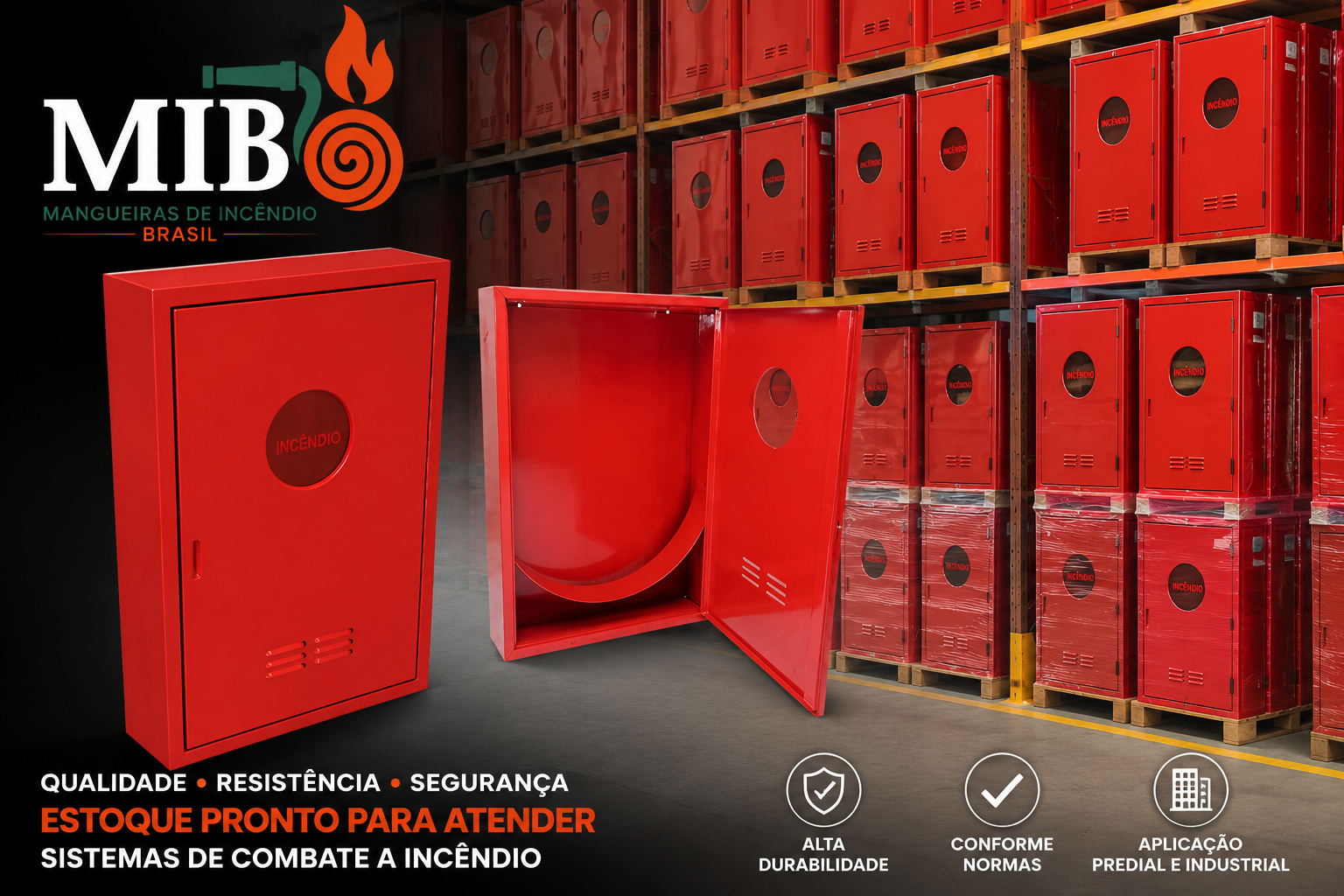 Caixa para mangueira de incêndio 90x60x17 metálica