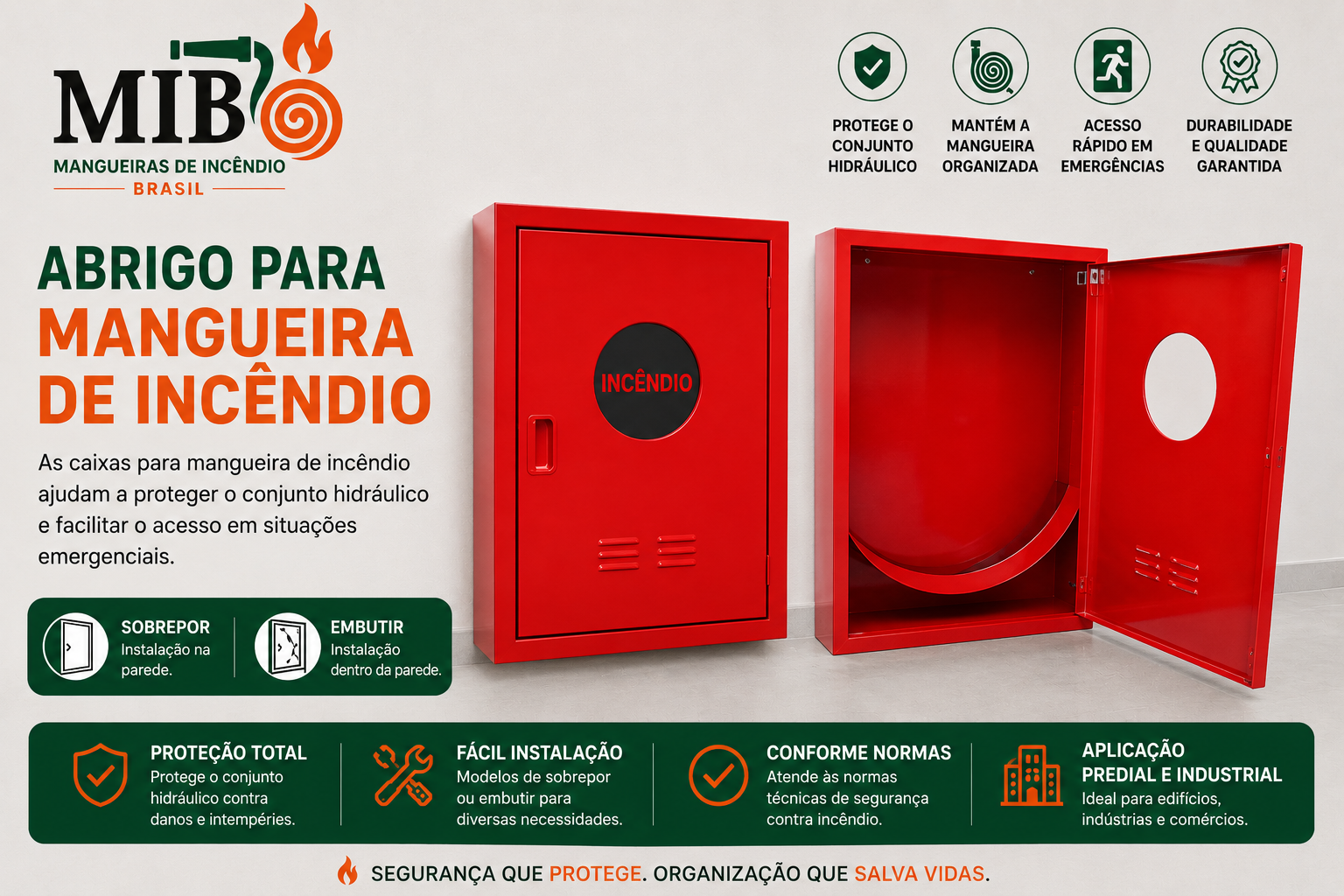 Caixa para mangueira de incêndio 90x60x17 em aço carbono