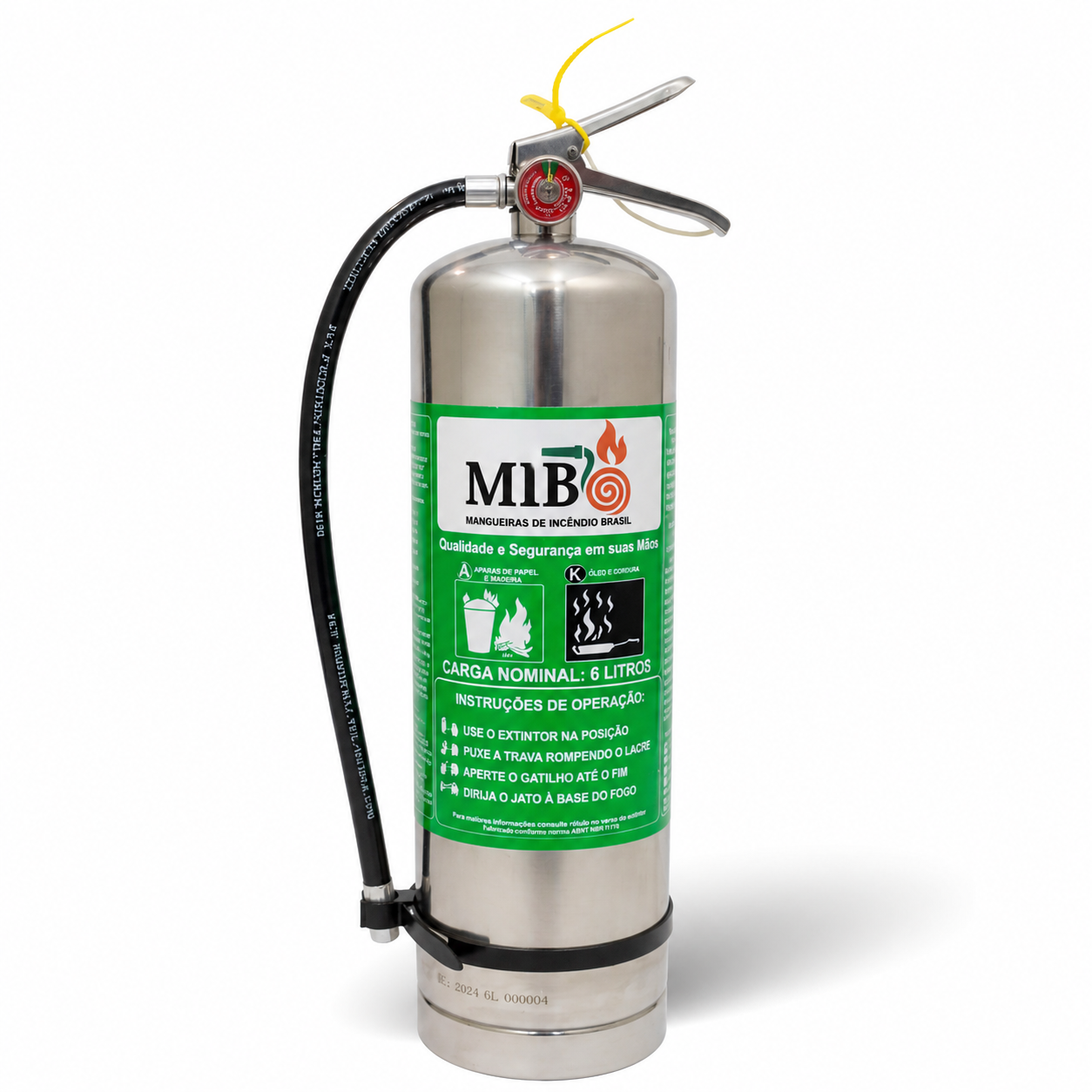 Extintor portátil Classe K 6 litros em aço inox para cozinhas industriais e restaurantes