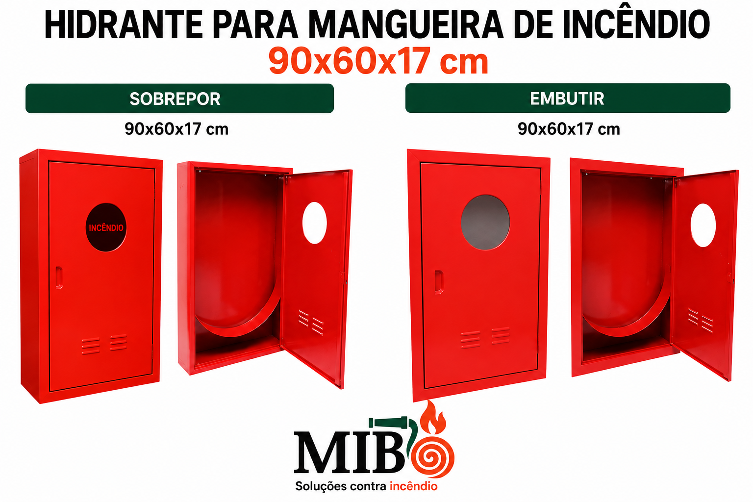 Hidrante para mangueira de incêndio 90x60x17 em abrigo técnico metálico