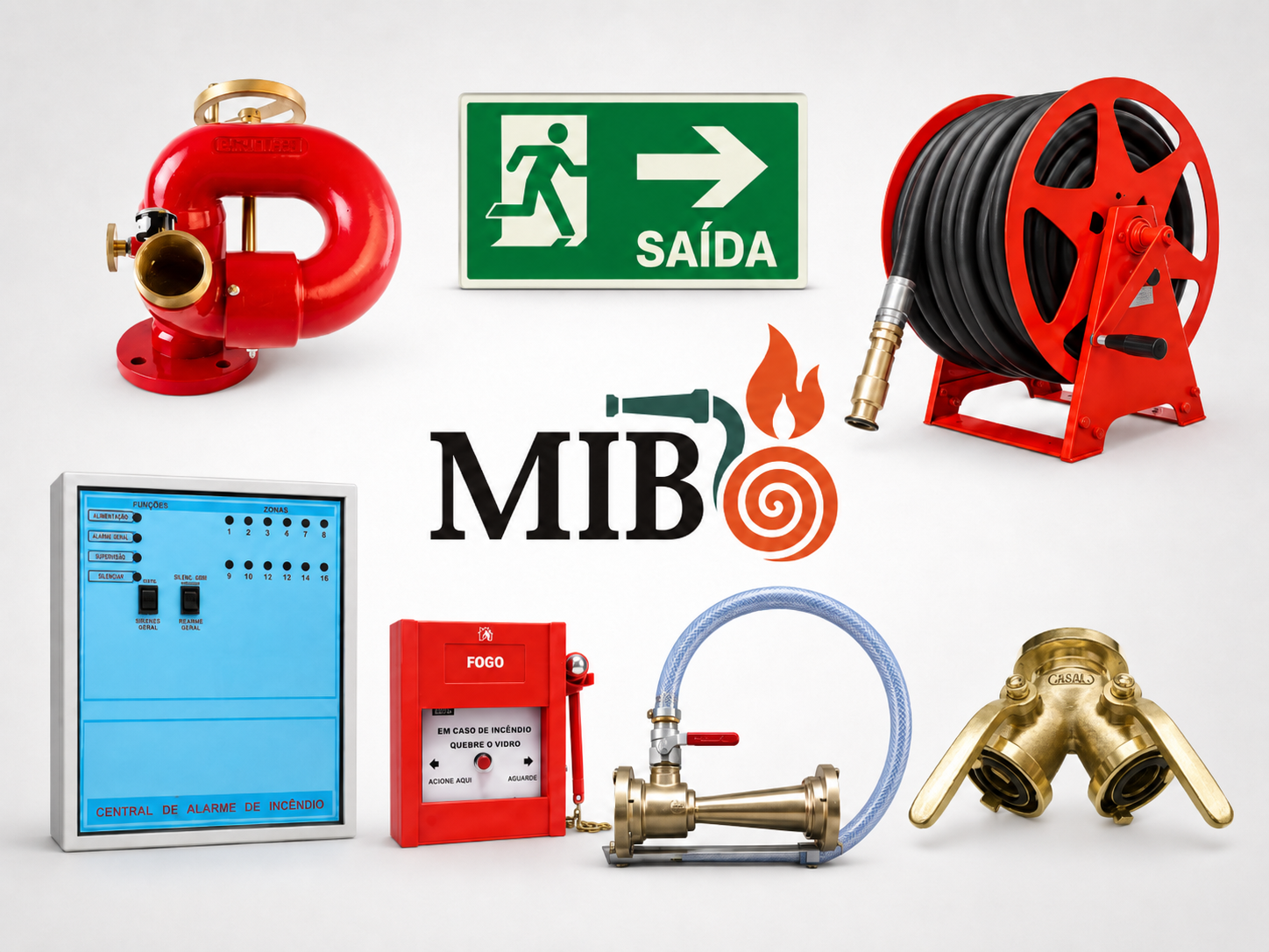 Produtos de combate a incêndio fornecidos pela MIB para condomínios, empresas e indústrias