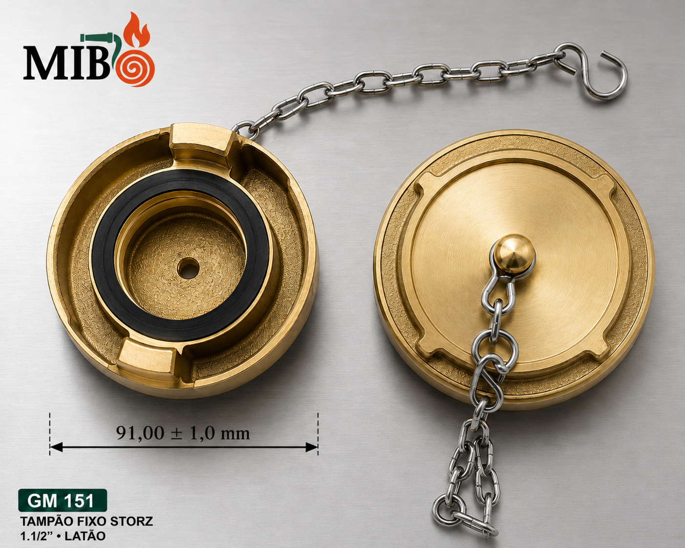 Tampão Fixo Storz GM 151 em latão com medida externa de referência de 91,00 mais ou menos 1,0 mm